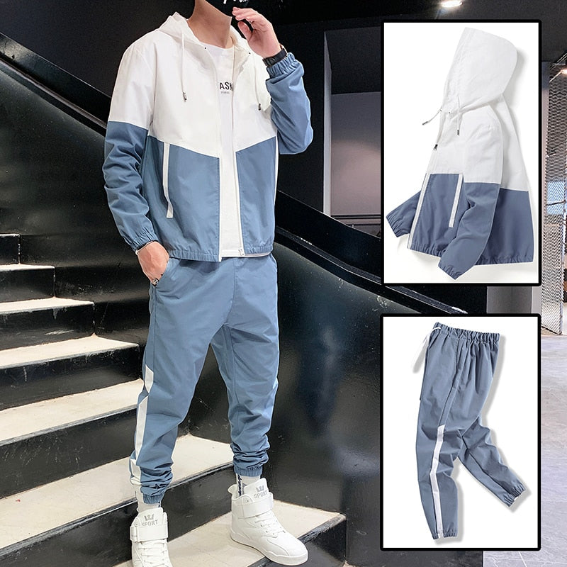 Mens Hip Hop Workout Suit 2 Piece Casual Pants Jacket Sweatsuit Sweatshirt  Set